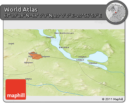Physical 3D Map of the Area around 67° 49' 45" N, 20° 28' 30" E