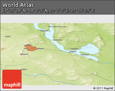 Physical 3D Map of the Area around 67° 49' 45" N, 20° 28' 30" E