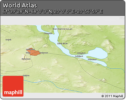 Physical 3D Map of the Area around 67° 49' 45" N, 20° 28' 30" E