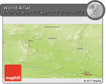 Physical 3D Map of the Area around 67° 49' 45" N, 21° 19' 30" E