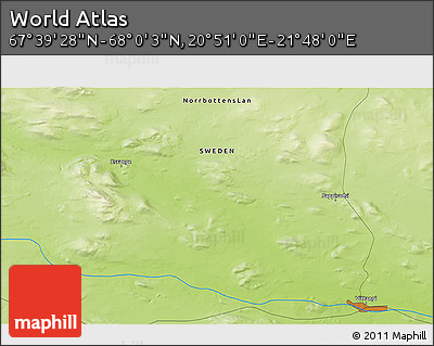 Physical 3D Map of the Area around 67° 49' 45" N, 21° 19' 30" E