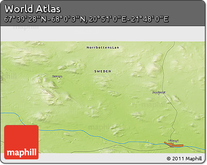 Physical 3D Map of the Area around 67° 49' 45" N, 21° 19' 30" E