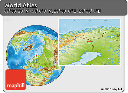Physical Location Map of the Area around 67° 49' 45" N, 23° 1' 29" E