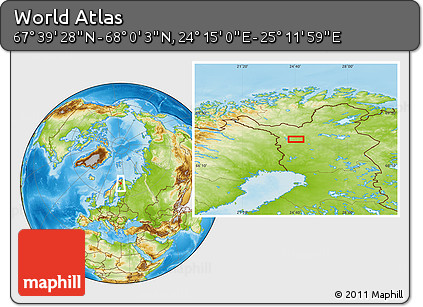 Physical Location Map of the Area around 67° 49' 45" N, 24° 43' 30" E