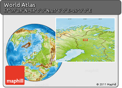 Physical Location Map of the Area around 67° 49' 45" N, 25° 34' 30" E