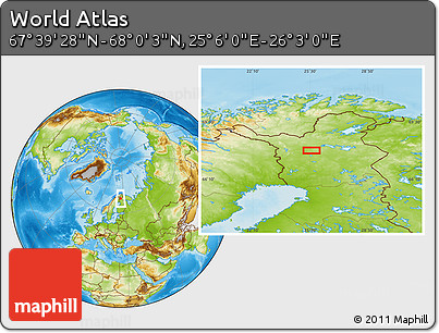 Physical Location Map of the Area around 67° 49' 45" N, 25° 34' 30" E