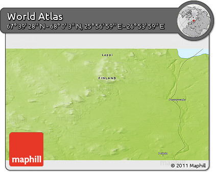 Physical 3D Map of the Area around 67° 49' 45" N, 26° 25' 29" E