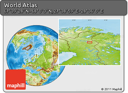 Physical Location Map of the Area around 67° 49' 45" N, 28° 7' 30" E