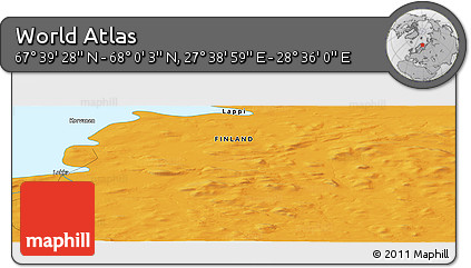 Political Panoramic Map of the Area around 67° 49' 45" N, 28° 7' 30" E