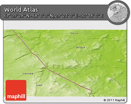 Physical 3D Map of the Area around 67° 49' 45" N, 29° 49' 30" E