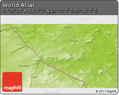 Physical 3D Map of the Area around 67° 49' 45" N, 29° 49' 30" E