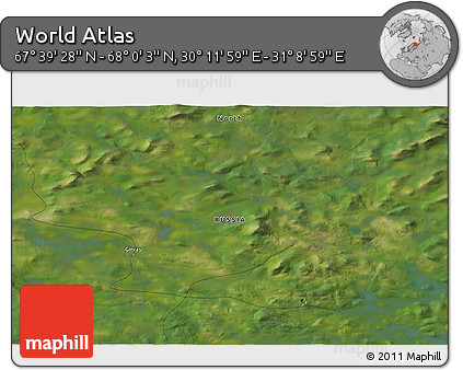 Satellite 3D Map of the Area around 67° 49' 45" N, 30° 40' 29" E