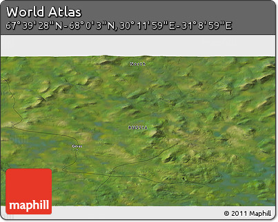 Satellite 3D Map of the Area around 67° 49' 45" N, 30° 40' 29" E