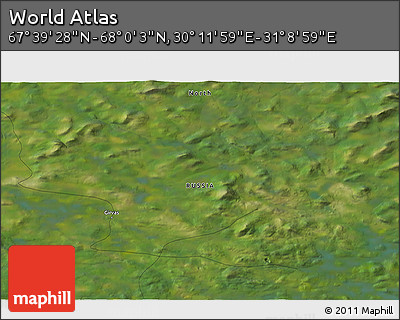 Satellite 3D Map of the Area around 67° 49' 45" N, 30° 40' 29" E