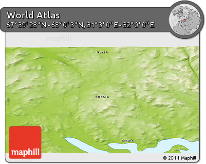 Physical 3D Map of the Area around 67° 49' 45" N, 31° 31' 29" E