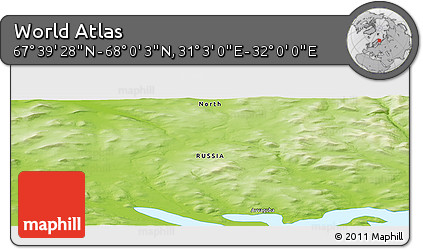 Physical Panoramic Map of the Area around 67° 49' 45" N, 31° 31' 29" E