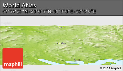 Physical Panoramic Map of the Area around 67° 49' 45" N, 31° 31' 29" E