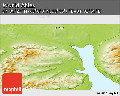 Physical 3D Map of the Area around 67° 49' 45" N, 34° 4' 30" E