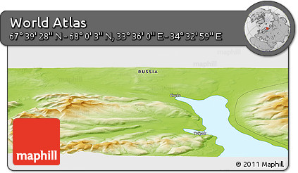 Physical Panoramic Map of the Area around 67° 49' 45" N, 34° 4' 30" E