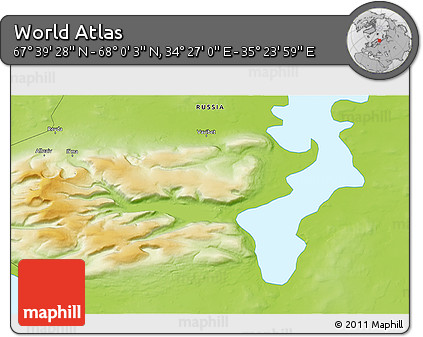 Physical 3D Map of the Area around 67° 49' 45" N, 34° 55' 29" E