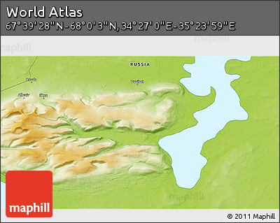 Physical 3D Map of the Area around 67° 49' 45" N, 34° 55' 29" E