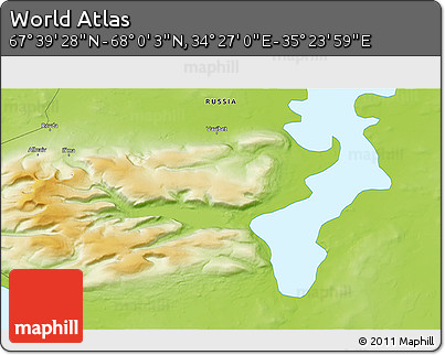 Physical 3D Map of the Area around 67° 49' 45" N, 34° 55' 29" E