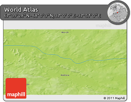 Physical 3D Map of the Area around 67° 49' 45" N, 37° 28' 30" E