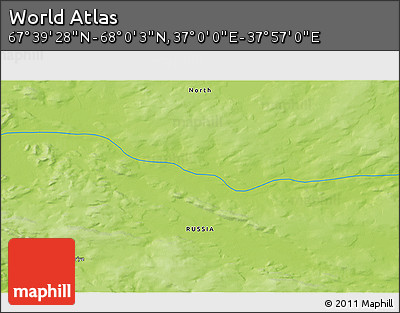 Physical 3D Map of the Area around 67° 49' 45" N, 37° 28' 30" E