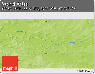 Physical 3D Map of the Area around 67° 49' 45" N, 37° 28' 30" E