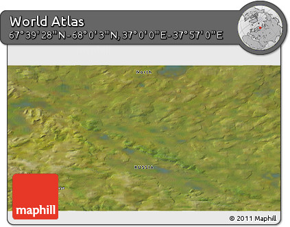 Satellite 3D Map of the Area around 67° 49' 45" N, 37° 28' 30" E