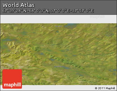 Satellite 3D Map of the Area around 67° 49' 45" N, 37° 28' 30" E