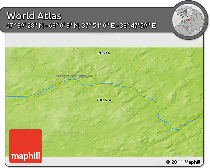 Physical 3D Map of the Area around 67° 49' 45" N, 38° 19' 30" E