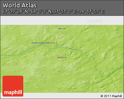 Physical 3D Map of the Area around 67° 49' 45" N, 38° 19' 30" E