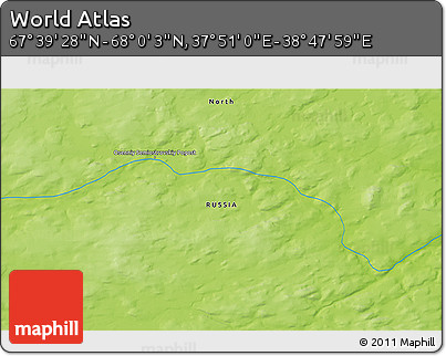 Physical 3D Map of the Area around 67° 49' 45" N, 38° 19' 30" E