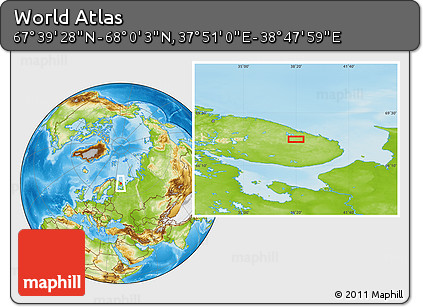 Physical Location Map of the Area around 67° 49' 45" N, 38° 19' 30" E