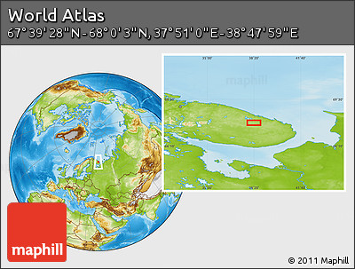 Physical Location Map of the Area around 67° 49' 45" N, 38° 19' 30" E