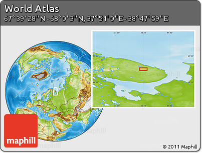 Physical Location Map of the Area around 67° 49' 45" N, 38° 19' 30" E