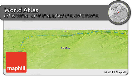Physical Panoramic Map of the Area around 67° 49' 45" N, 39° 10' 29" E