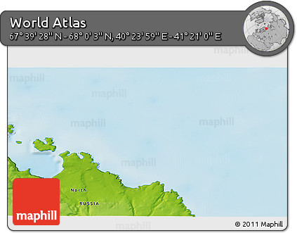 Physical 3D Map of the Area around 67° 49' 45" N, 40° 52' 30" E