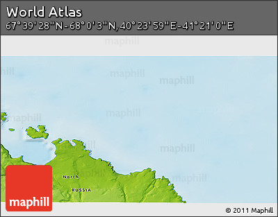 Physical 3D Map of the Area around 67° 49' 45" N, 40° 52' 30" E