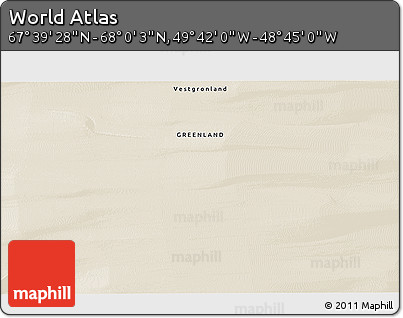 Shaded Relief 3D Map of the Area around 67° 49' 45" N, 49° 13' 30" W