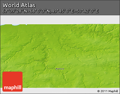 Physical 3D Map of the Area around 67° 49' 45" N, 50° 13' 30" E