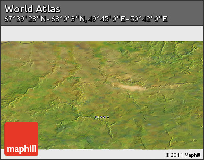 Satellite 3D Map of the Area around 67° 49' 45" N, 50° 13' 30" E