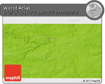 Physical 3D Map of the Area around 67° 49' 45" N, 51° 4' 30" E