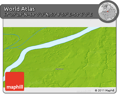 Physical 3D Map of the Area around 67° 49' 45" N, 53° 37' 30" E