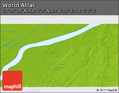 Physical 3D Map of the Area around 67° 49' 45" N, 53° 37' 30" E
