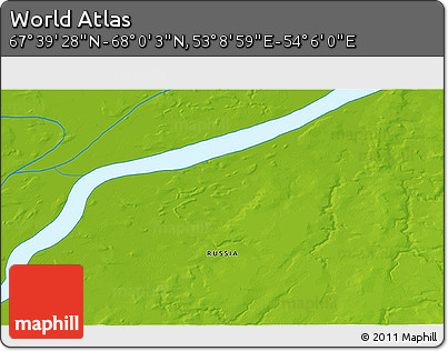 Physical 3D Map of the Area around 67° 49' 45" N, 53° 37' 30" E