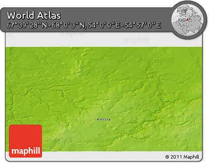Physical 3D Map of the Area around 67° 49' 45" N, 54° 28' 30" E