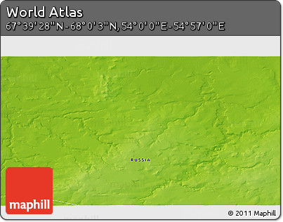 Physical 3D Map of the Area around 67° 49' 45" N, 54° 28' 30" E