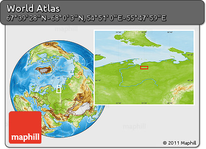 Physical Location Map of the Area around 67° 49' 45" N, 55° 19' 30" E
